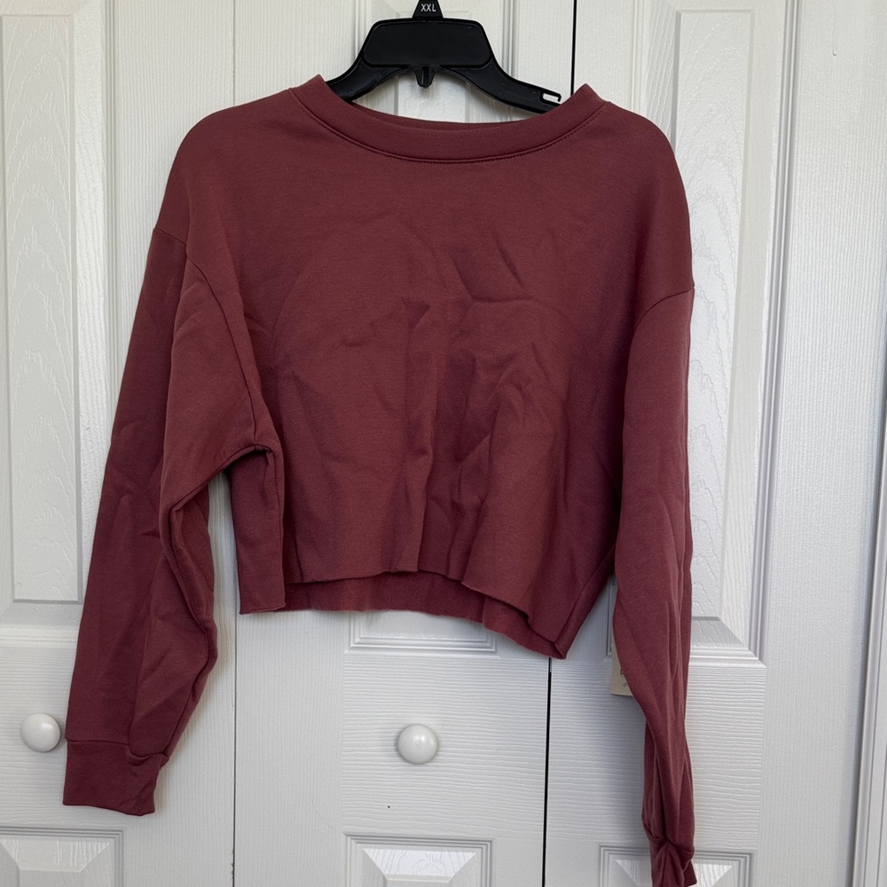 Altar'd State Maroon Cropped Long Sleeve Top